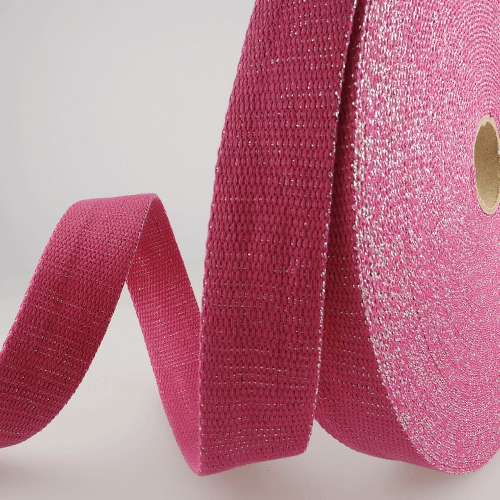Stephanoise Metallic Sparkle Webbing Tape Hot Pink
 