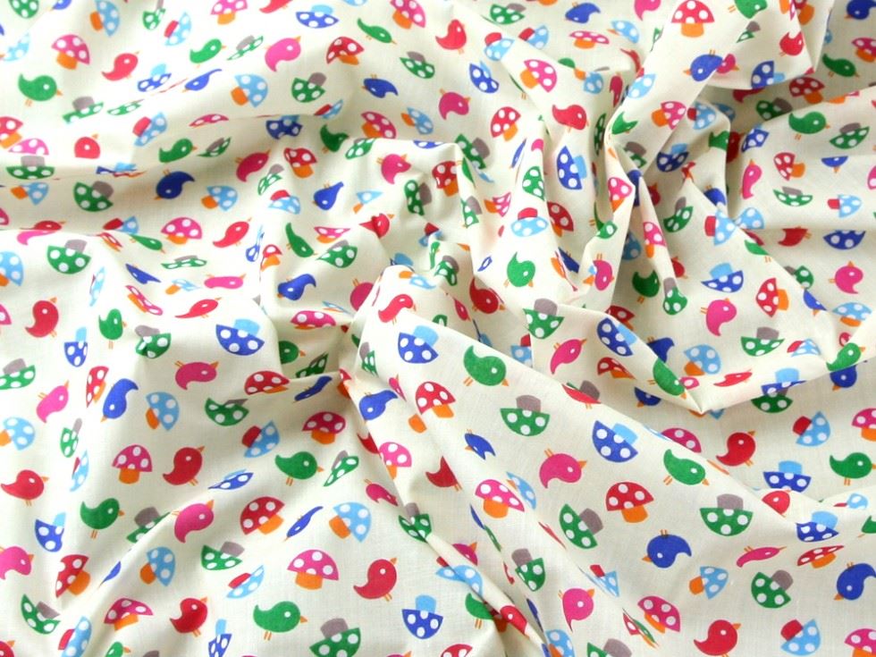 Cream Printed Polycotton Fabric