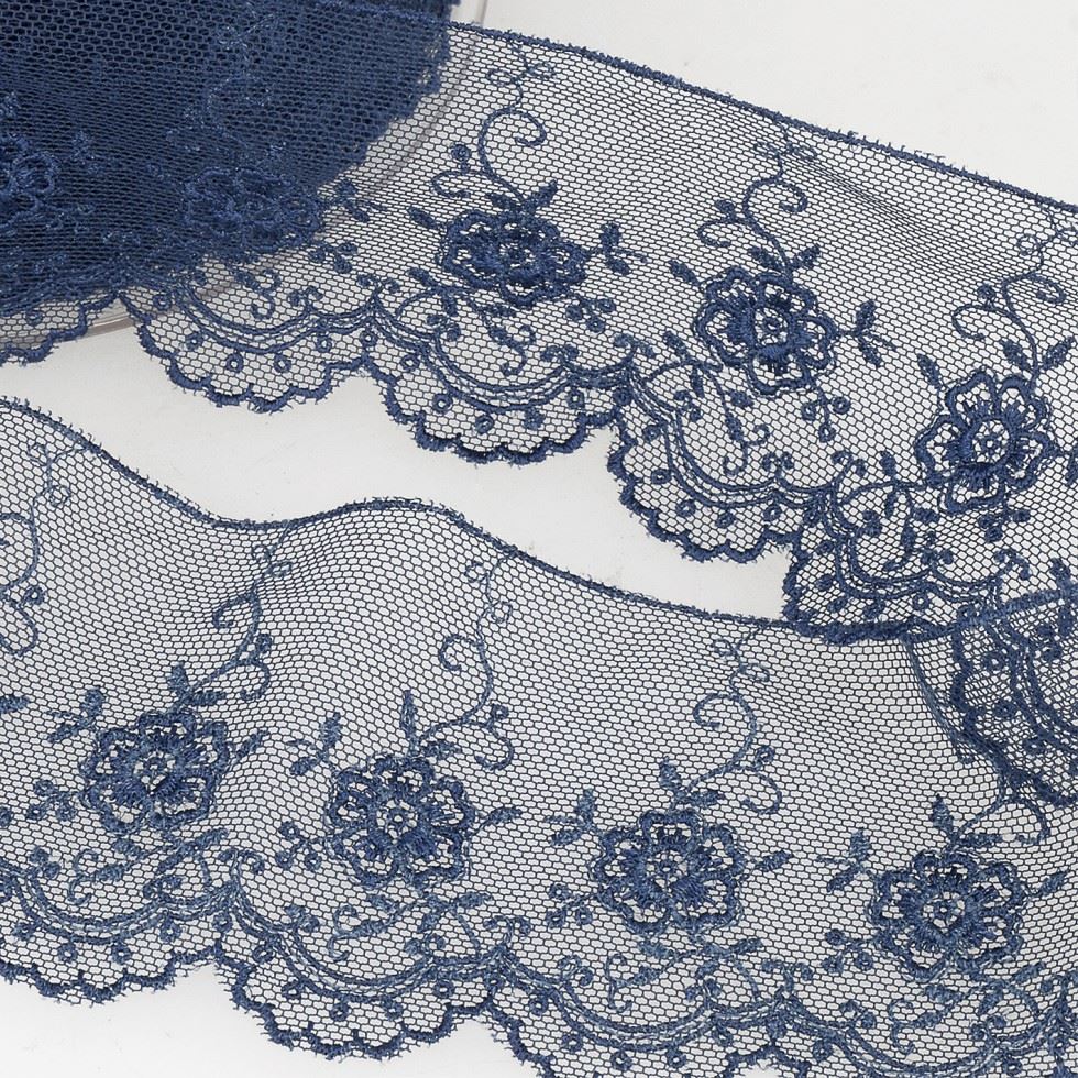 Stephanoise Valenciennes Lace Trim Navy Blue
 
