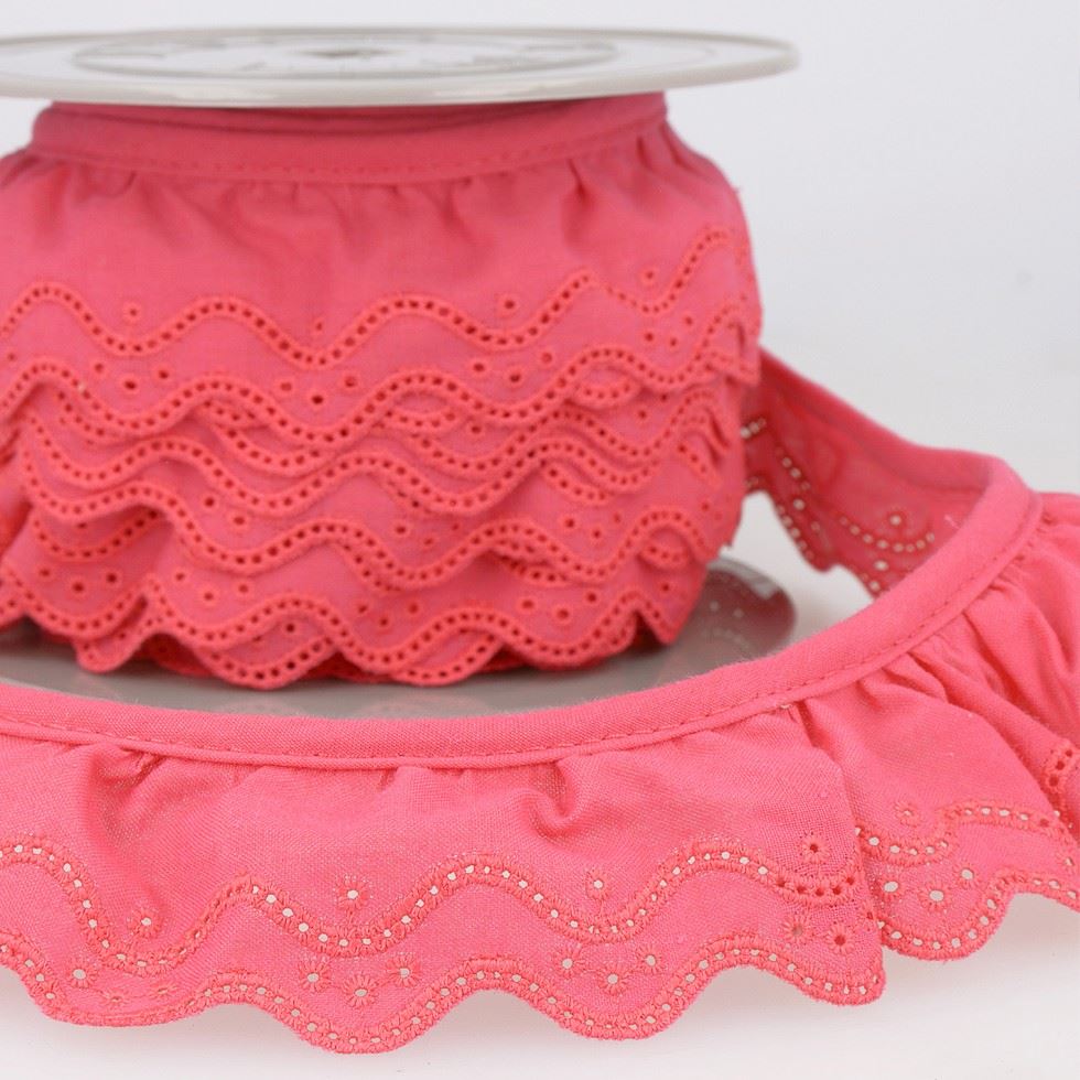 Stephanoise Eyelet Gathered Lace Trim Fuchsia Pink
 