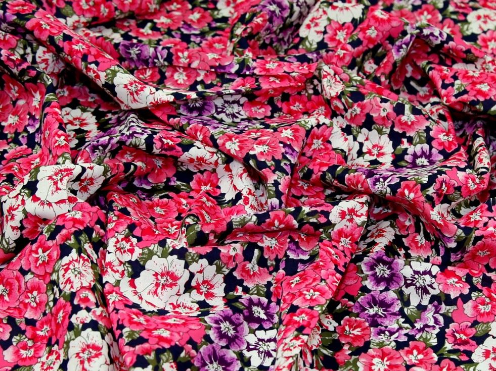 Deadstock Sea Island Cotton Voile Fabric Pink on Navy
 