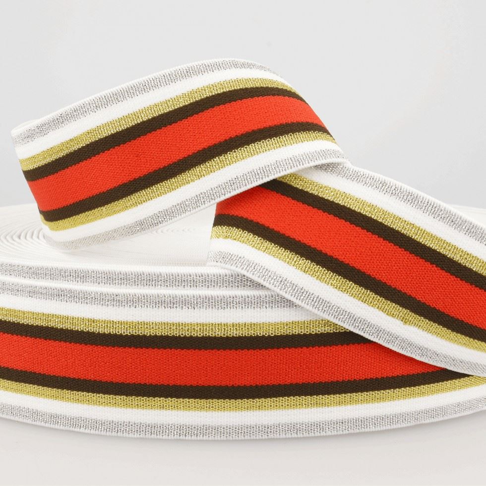 Stephanoise Metallic Stripe Flat Elastic Red Black White Silver Gold