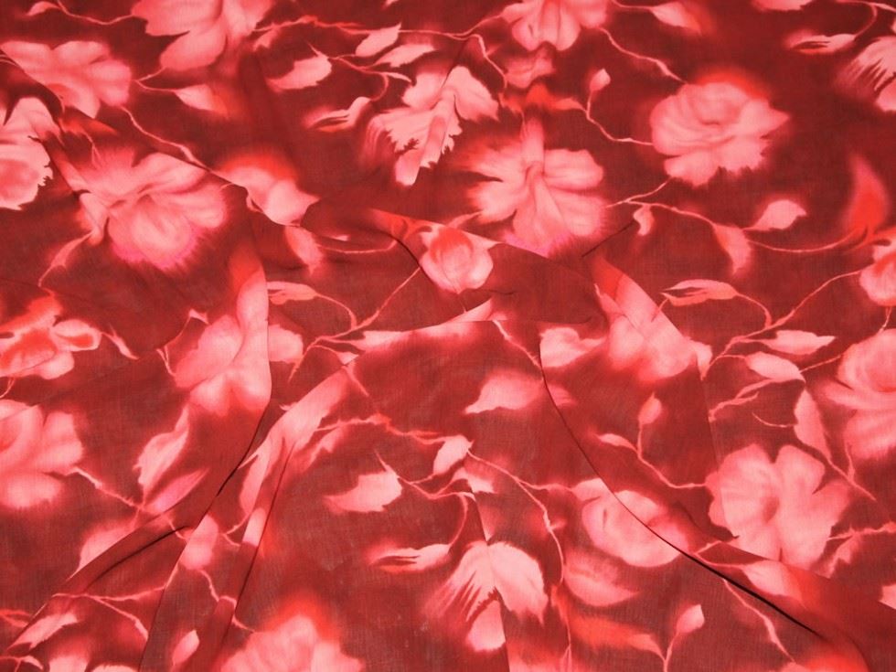 Soft Polyester Crepe Fabric Cerise Pink & Burgundy