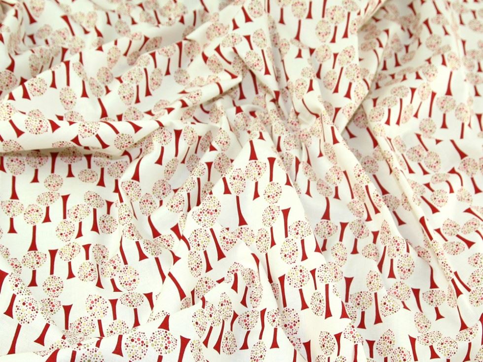 100% Cotton Poplin Fabric Cream & Red