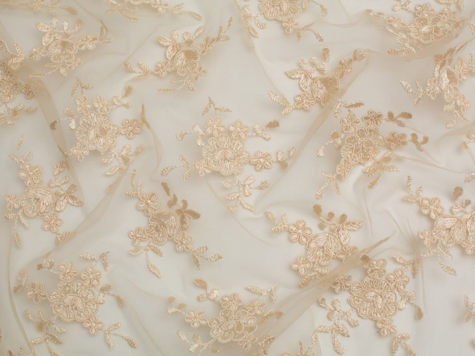 Minerva Core Range Champagne Embroidered Tulle Lace Fabric