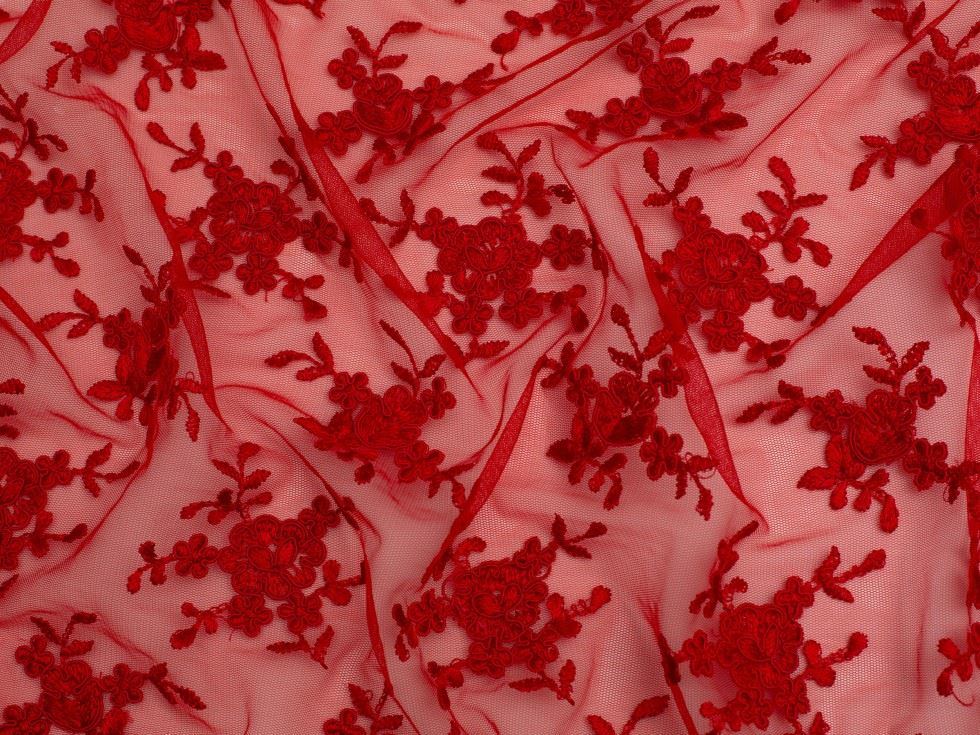 Minerva Core Range Red Embroide Tulle Lace Fabric