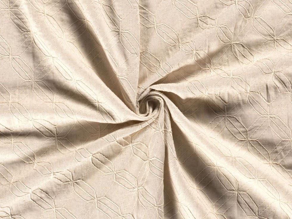 Embroidered Linen Viscose Fabric Beige
 