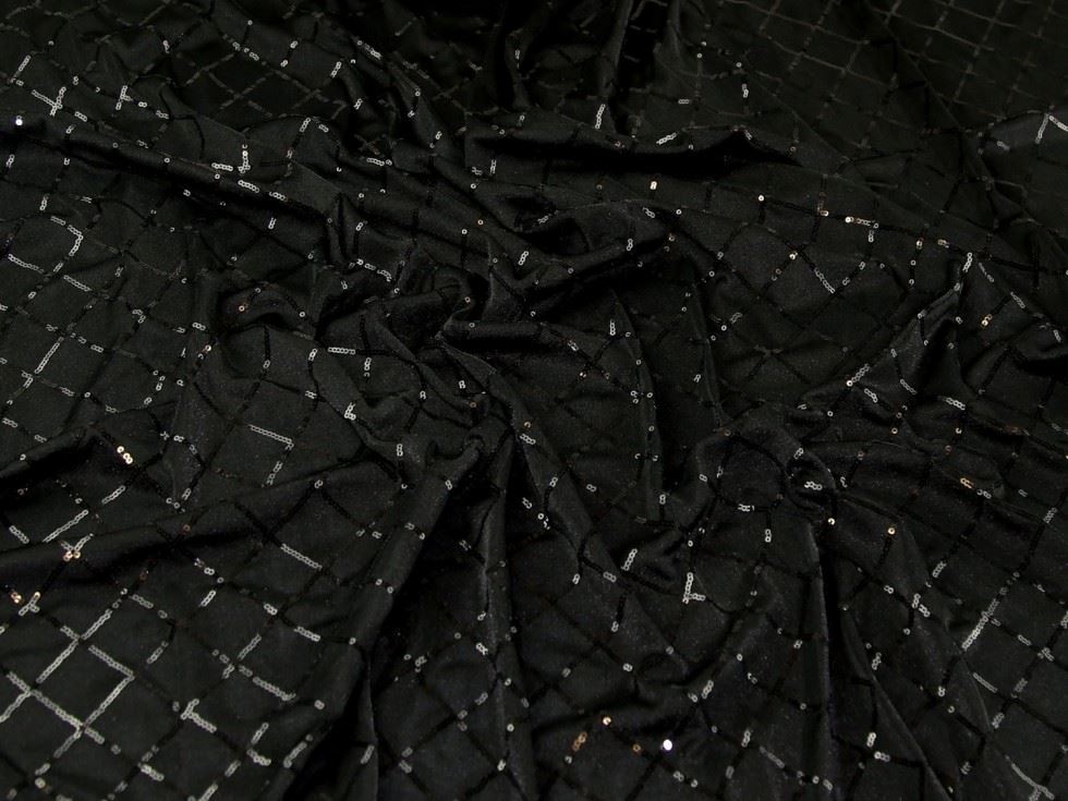 Black Deadstock Sequin Stretch Knit Fabric