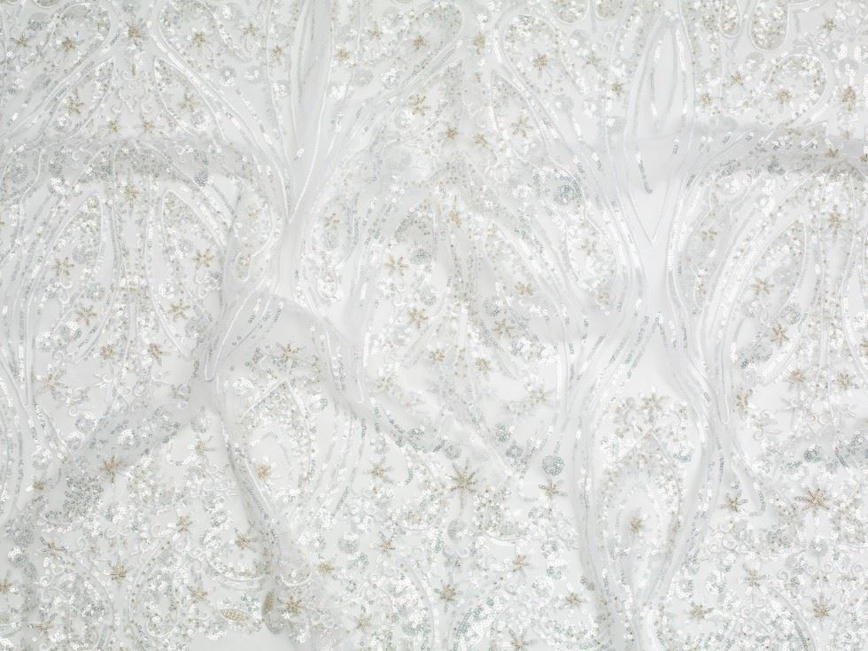 Minerva Core Range Silver Beaded Embroidered Tulle Lace Fabric