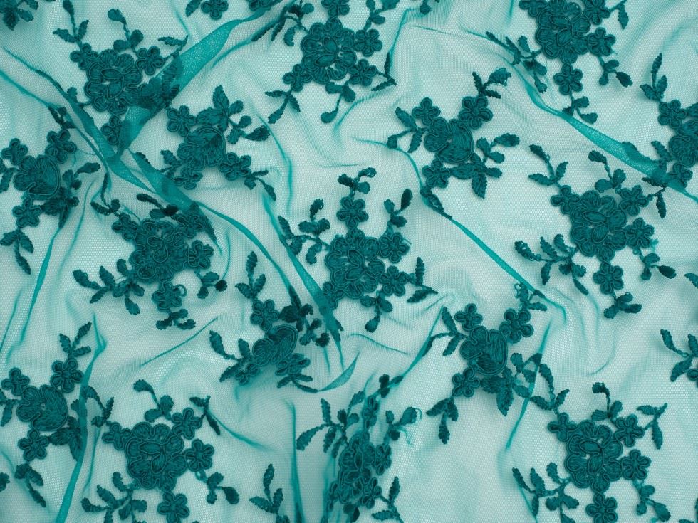 Minerva Core Range Turquoise Embroidered Tulle Lace Fabric