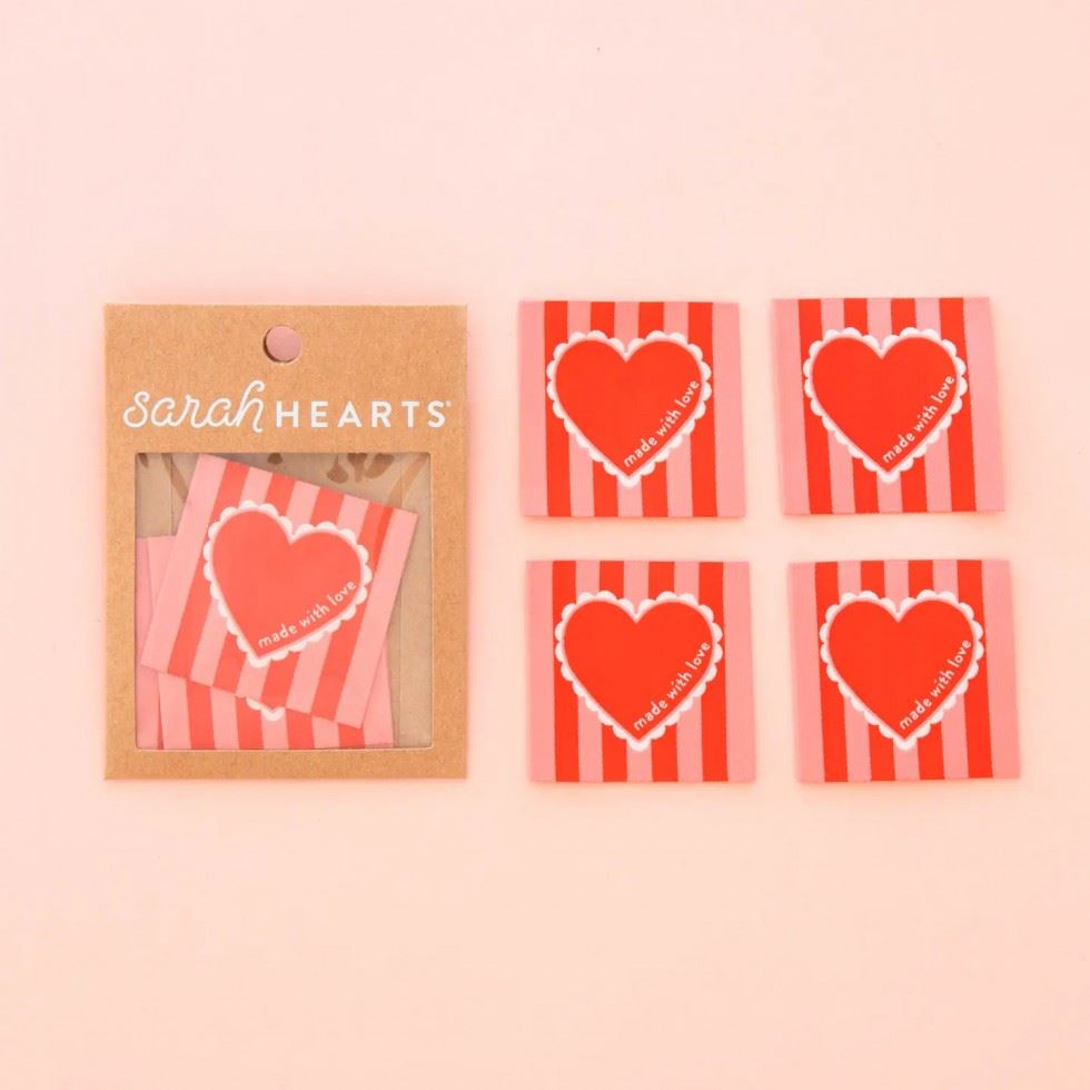 Sarah Hearts Made with Love Valentines Heart Large Woven Labels
 