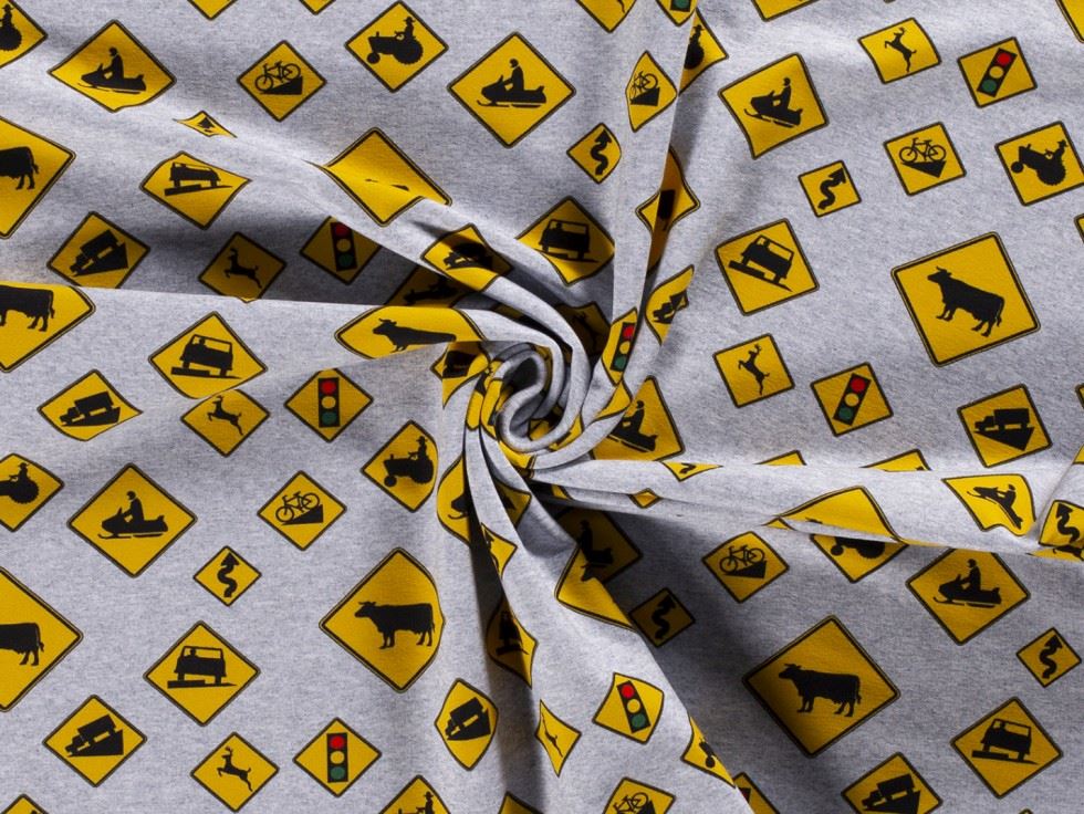 Loop Back French Terry Stretch Knit Fabric Grey & Yellow
 