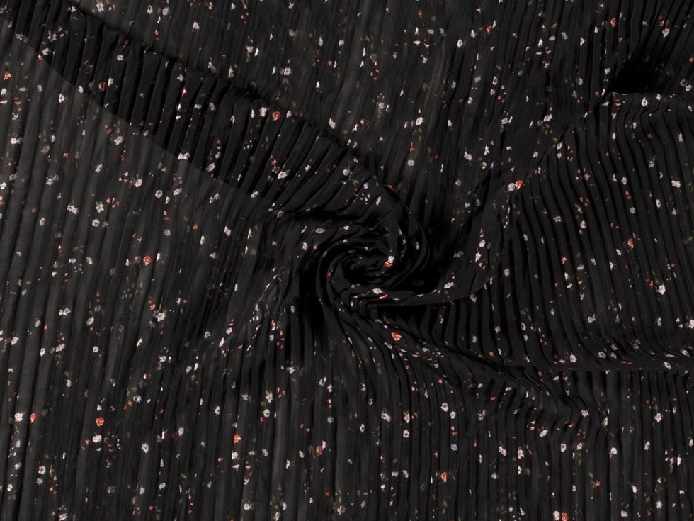 Black Pleated Chiffon Plisse Fabric