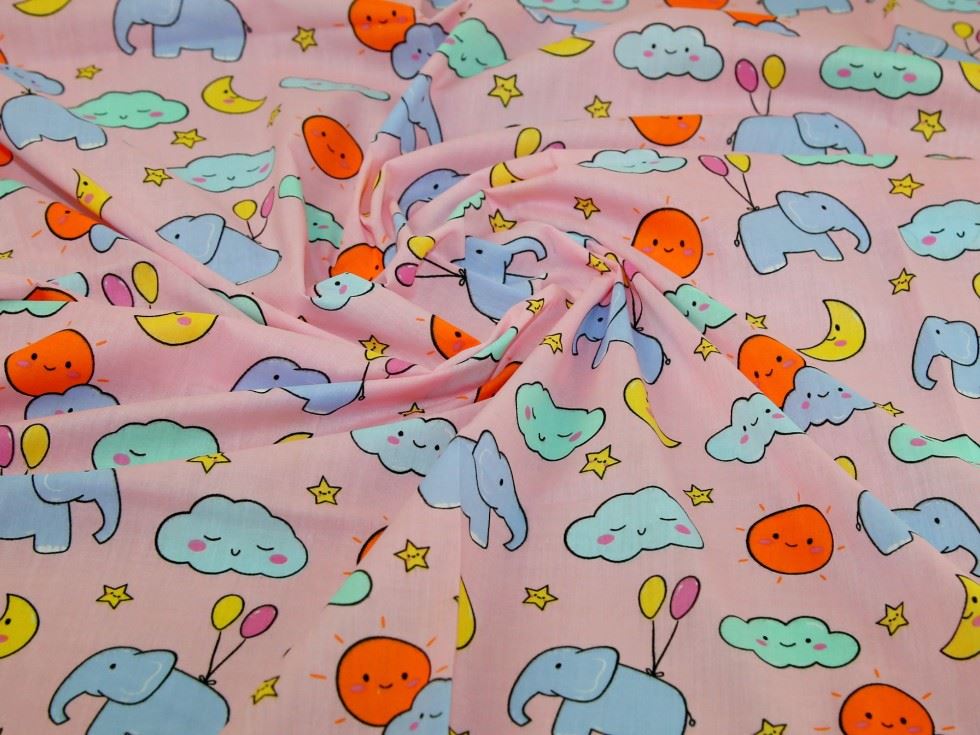 Pink Printed Polycotton Fabric