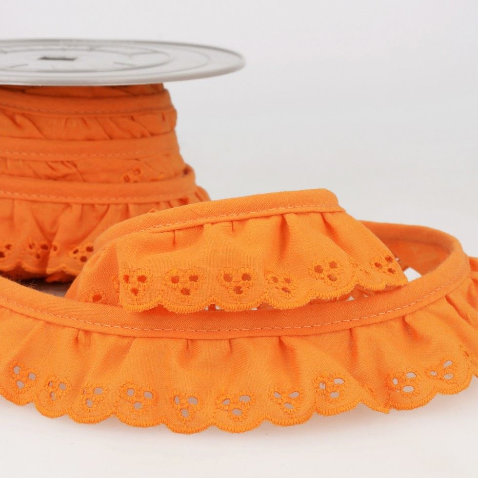 Stephanoise Broderie Anglaise Gathered Lace Trim Orange