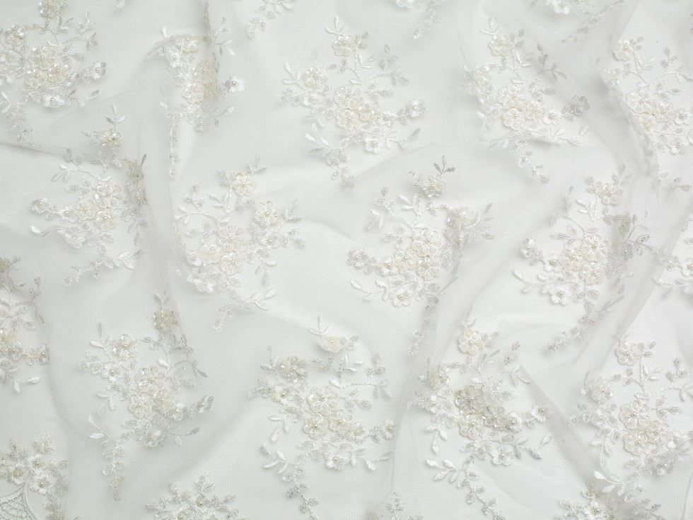 Minerva Core Range Ivory Beaded Embroidered Tulle Lace Fabric