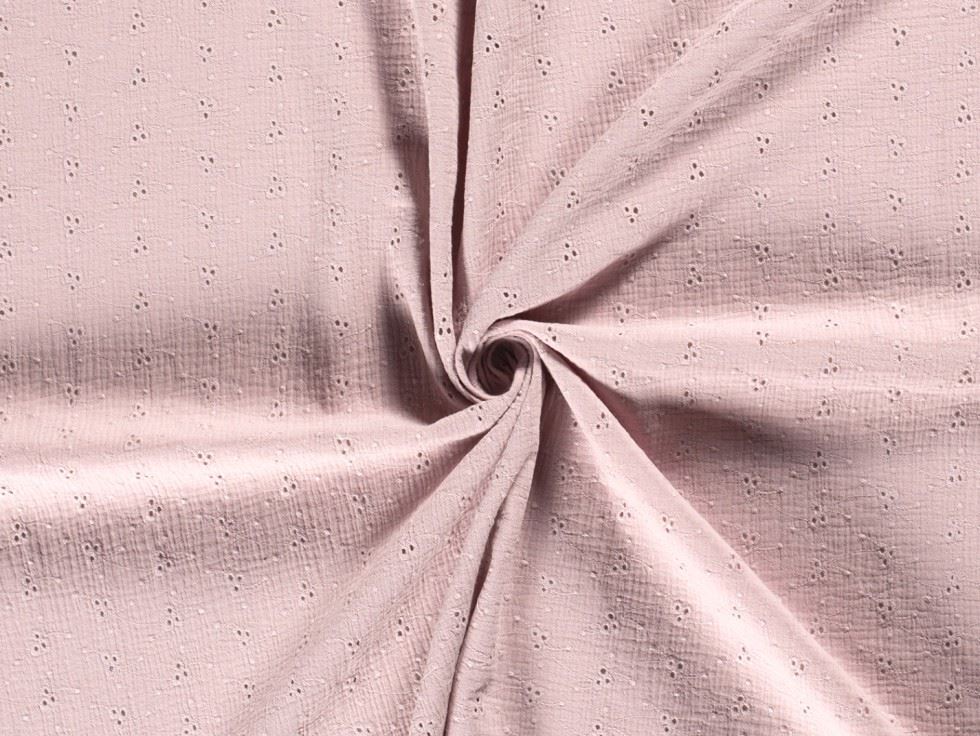 Embroidered Crinkle Textured Cotton Fabric Pink