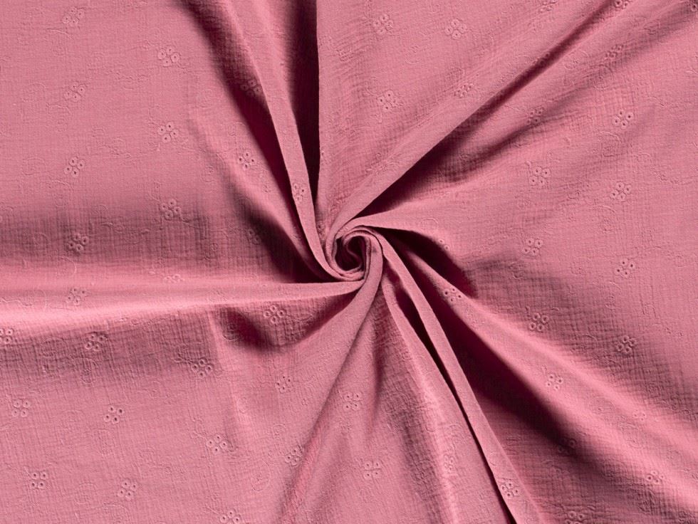 Embroidered Crinkle Textured Cotton Fabric Rose Pink
 