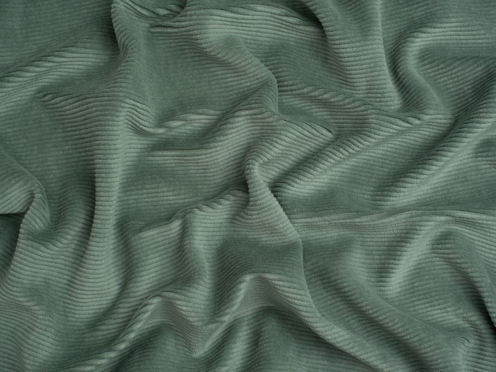 Minerva Core Range 8 Wale Velour Rib Stretch Knit Cord Fabric Tea Green