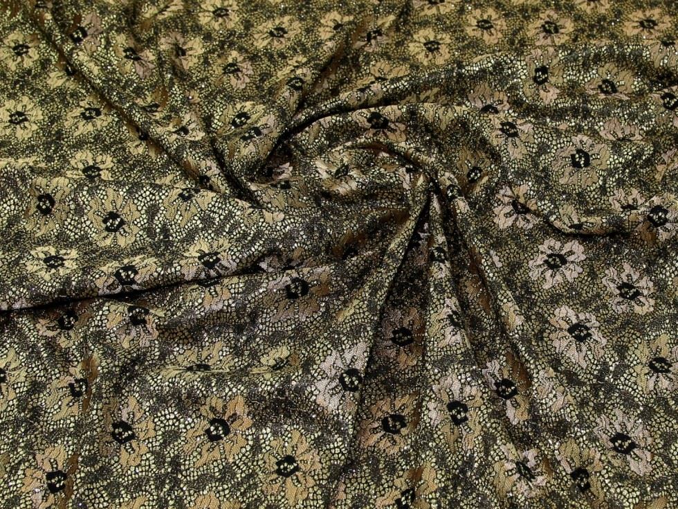 Gold Deadstock Glitter Satin Lace Fabric