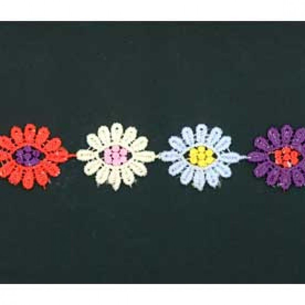 Bright Multi Daisy Guipure Lace Trim