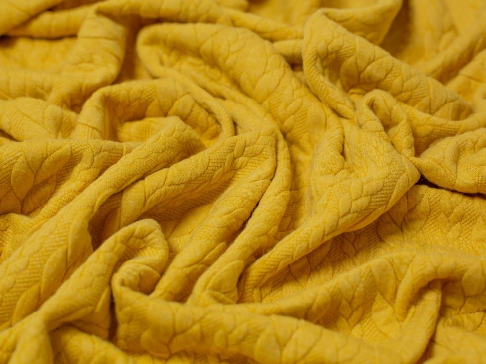 Minerva Core Range Ochre Cable Textured Stretch Knit Fabric