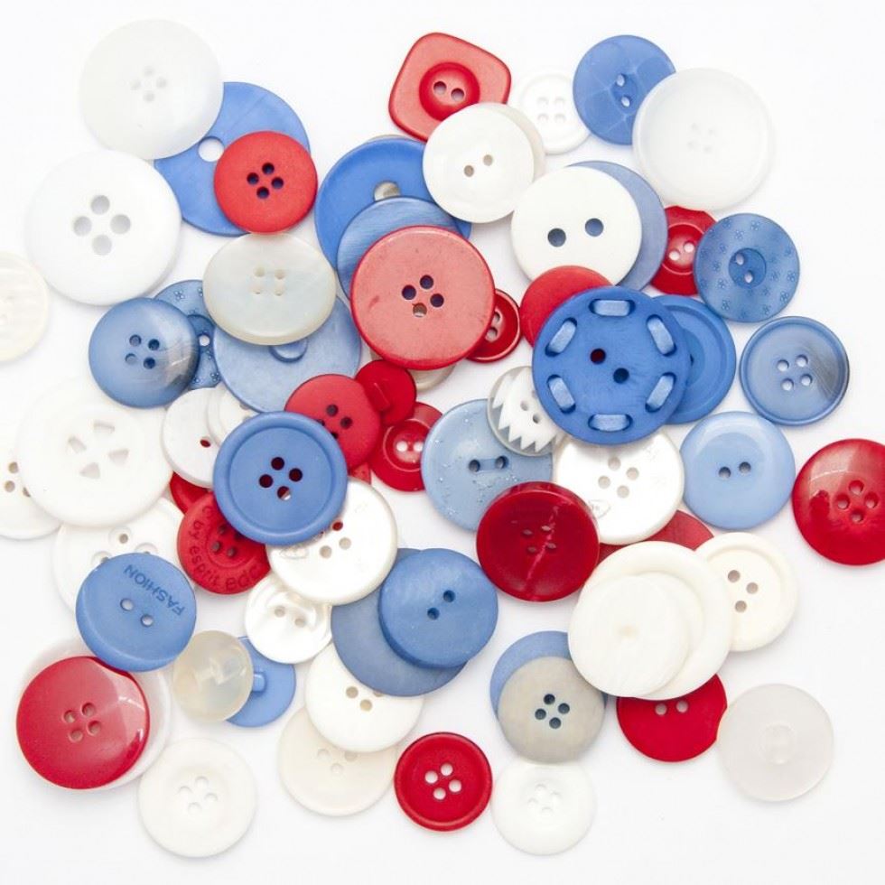1 Kilo Assorted Buttons Bulk Value Pack Red White Blue
 