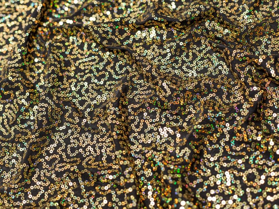 Minerva Core Range Sequin ITY Silky Stretch Knit Fabric Black & Gold
 