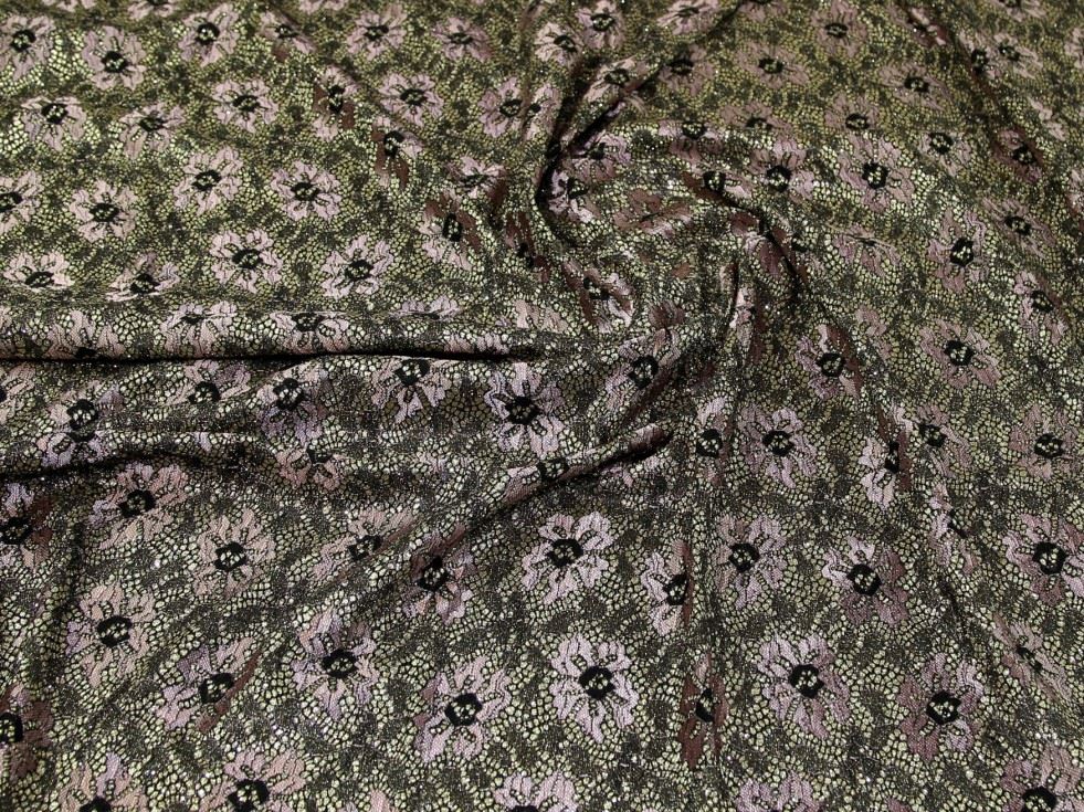 Rose Deadstock Glitter Satin Lace Fabric