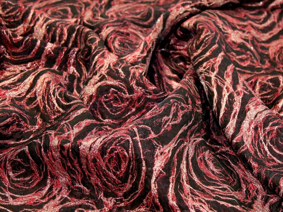 Minerva Core Range Burgundy Harmony Metallic Woven Brocade Fabric