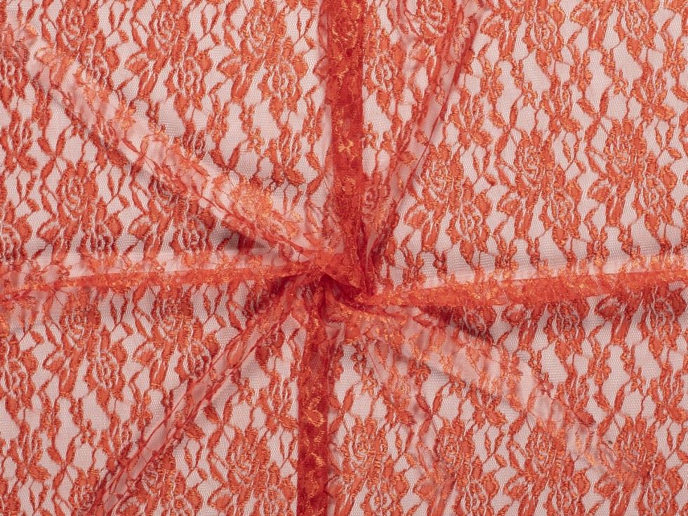 Orange Fine Floral Lace Fabric