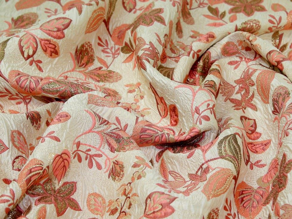 Peach Deadstock Metallic Woven Brocade Fabric