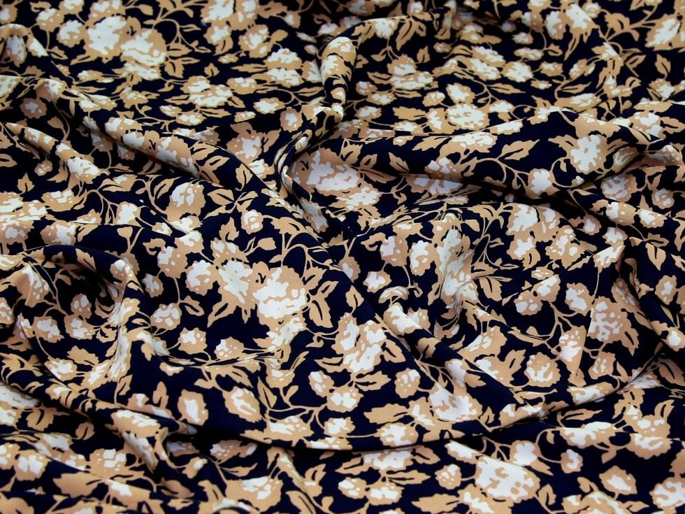 Deadstock Viscose Challis Fabric Navy
 