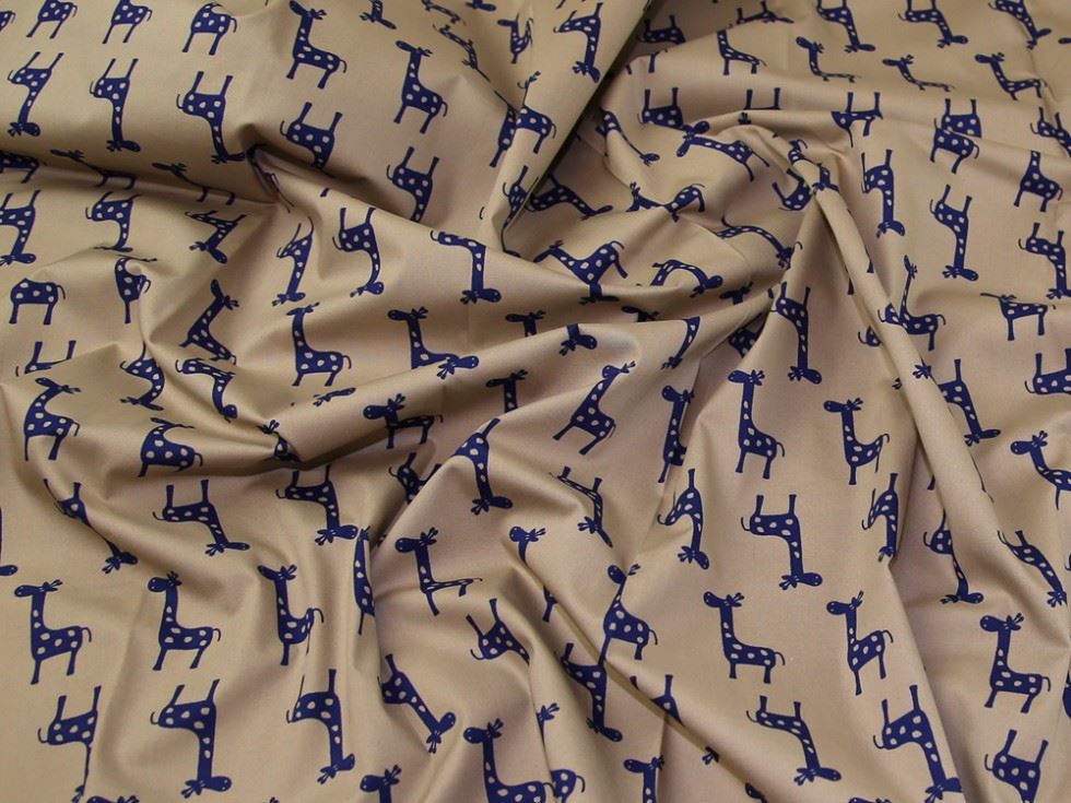 Beige & Navy Deadstock 100% Cotton Poplin Fabric