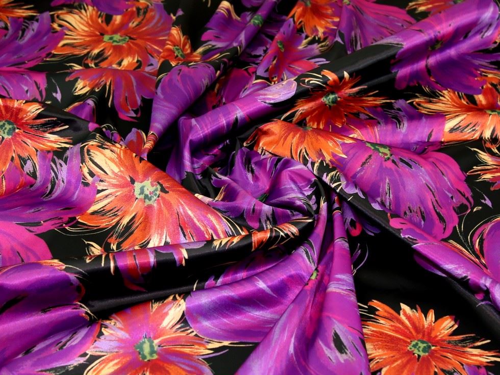 John Kaldor Santa Cruz Stretch Woven Satin Fabric Purple & Orange
 