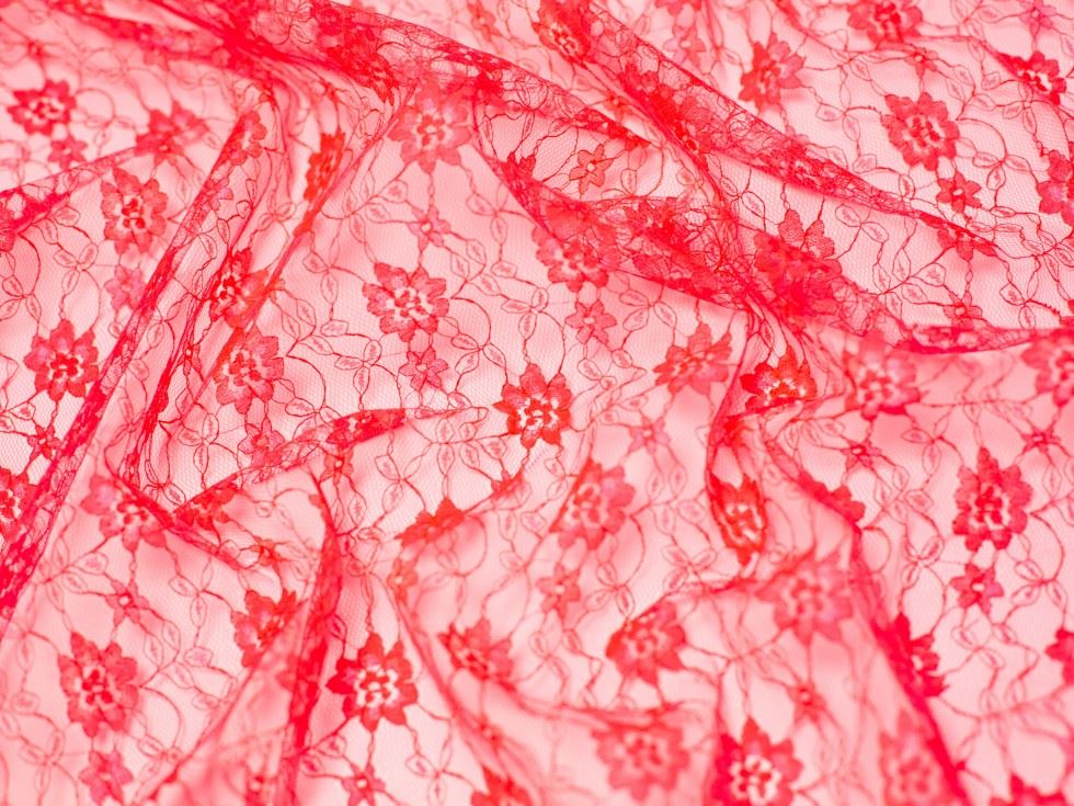 Minerva Core Range Delicate Lace Fabric Fluorescent Candy Pink
 