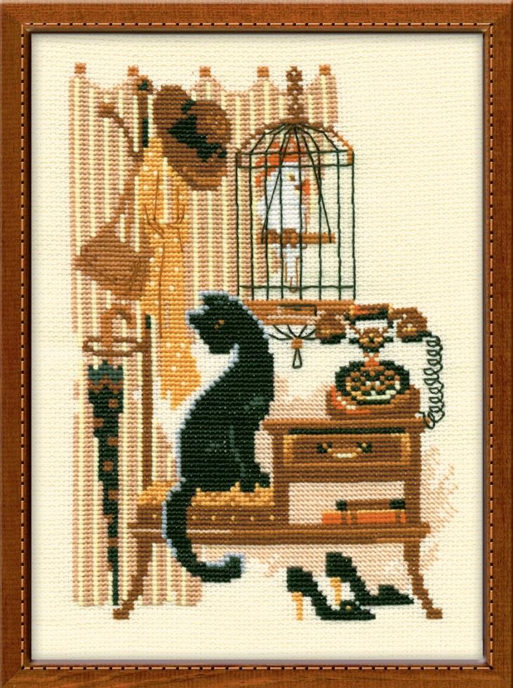 Riolis Cat with Telephone Counted Cross Stitch Kit