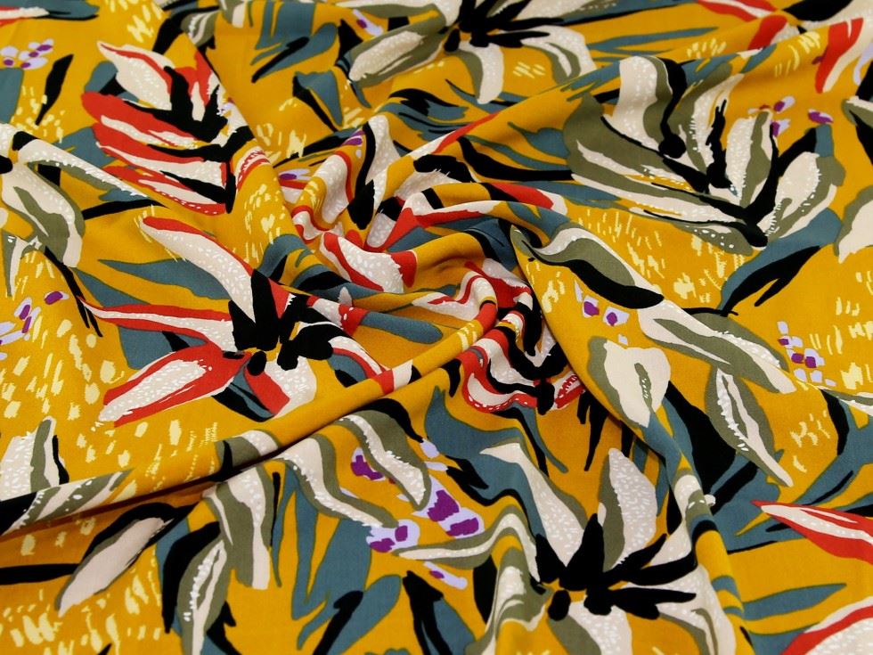 Ochre Deadstock Viscose Challis Fabric