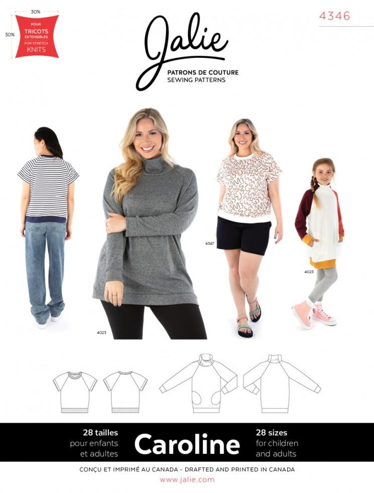 Jalie Sewing Pattern 4346 Caroline Raglan Tee & Tunic