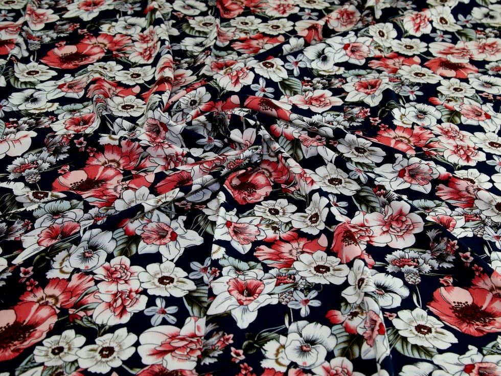 Pink & Navy Deadstock Viscose Challis Fabric