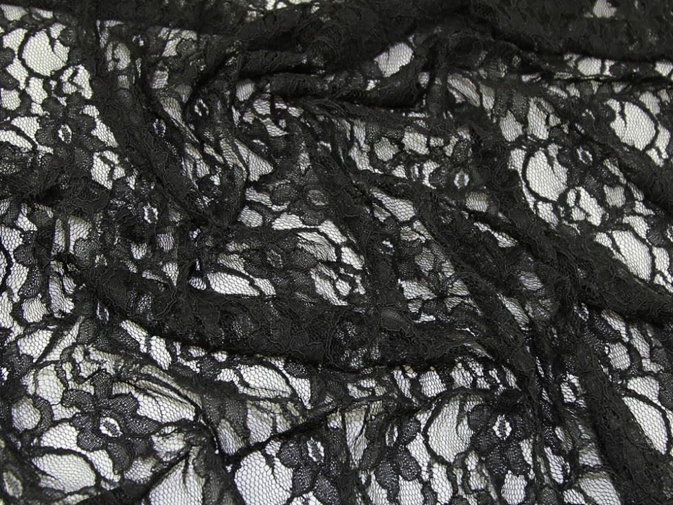 Black Deadstock Corded Lace Fabric