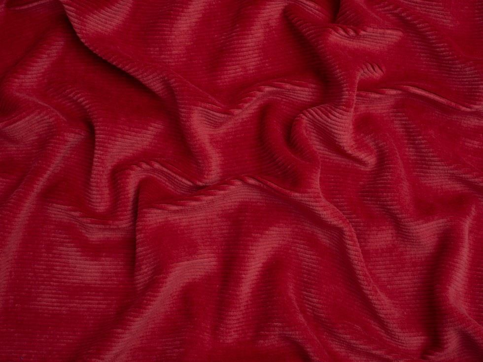 Minerva Core Range 8 Wale Velour Rib Stretch Knit Cord Fabric Dark Red