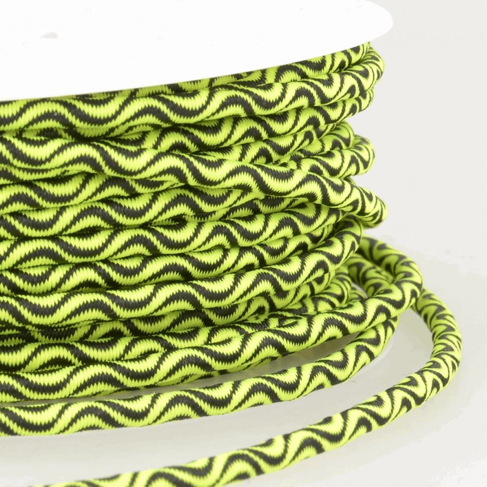 Stephanoise Wave Patterened Round Elastic Black & Neon Yellow