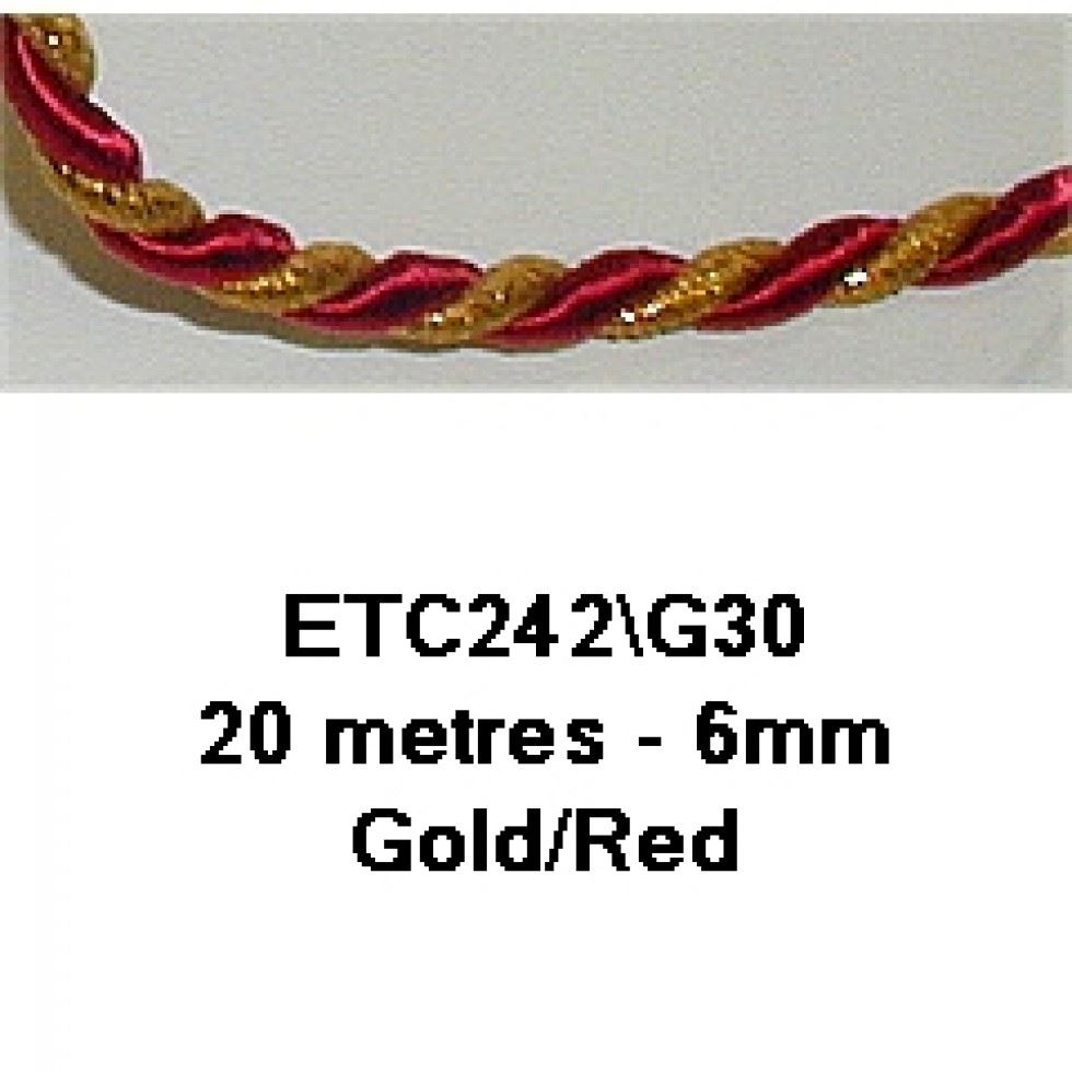 Essential Trimmings Gold/Red Decorative Cord (Value Roll)