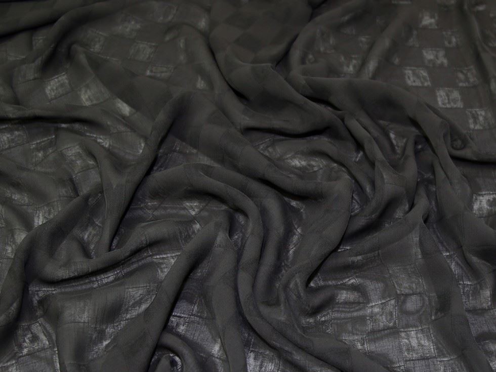 Black Deadstock Squares Voile Fabric