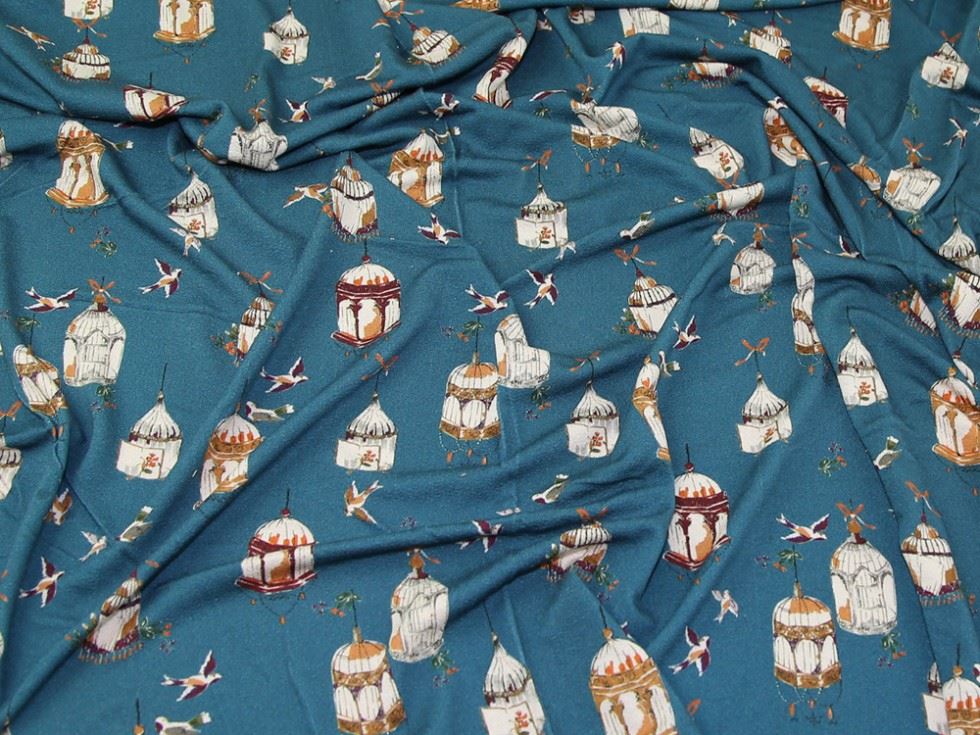 Lady Mcelroy Teal Viscose Crepe Textured Stretch Knit Fabric