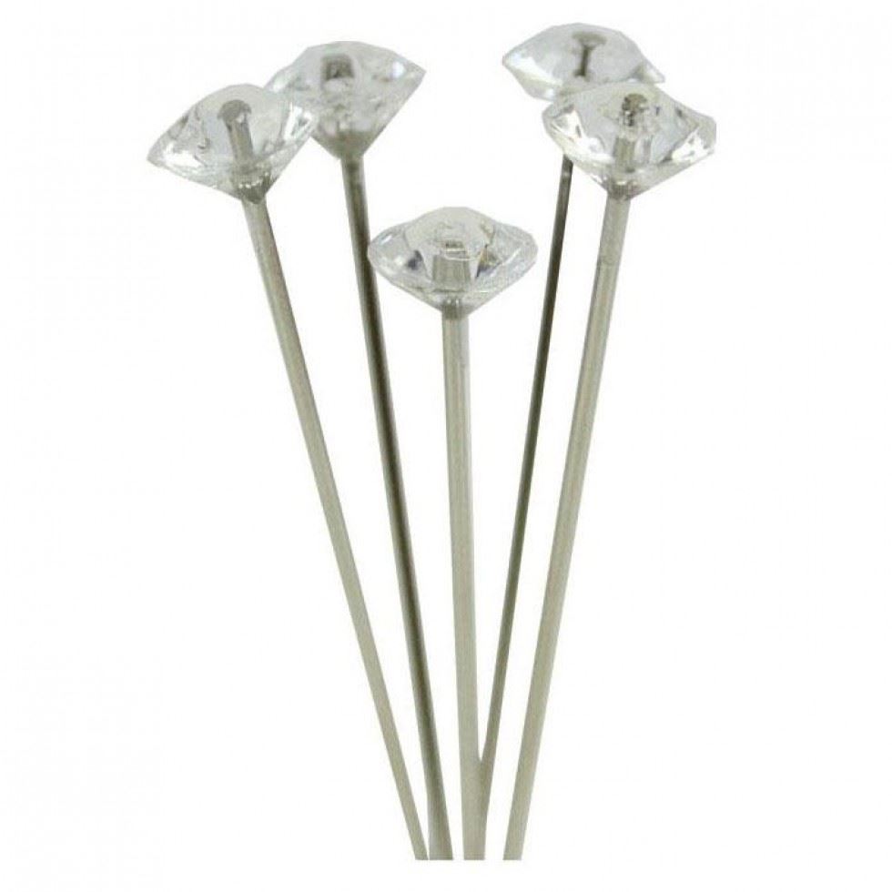 Crystal Head Faux Diamante Pins Clear Silver
 