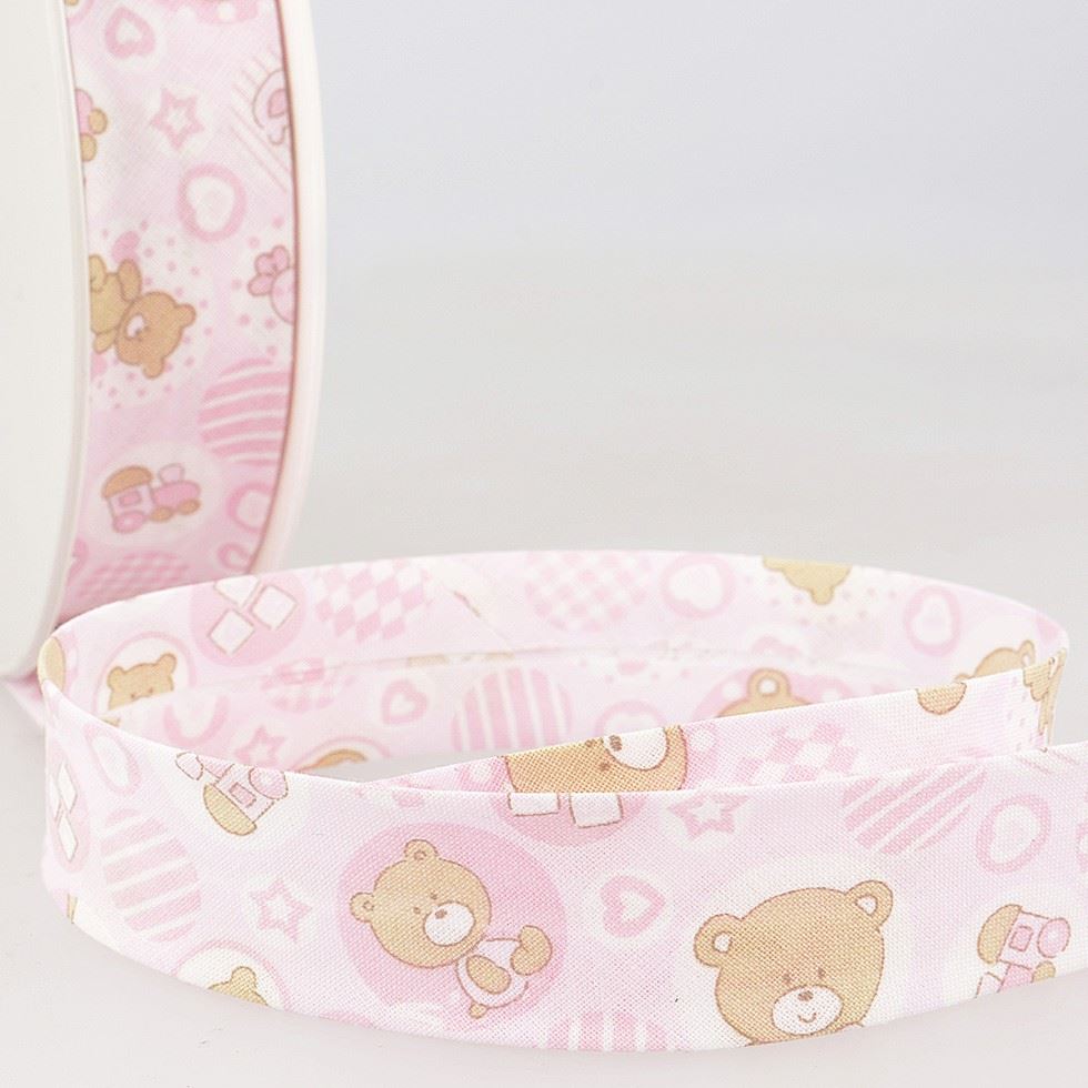 Stephanoise Teddy Bears Bias Binding Tape Light Pink