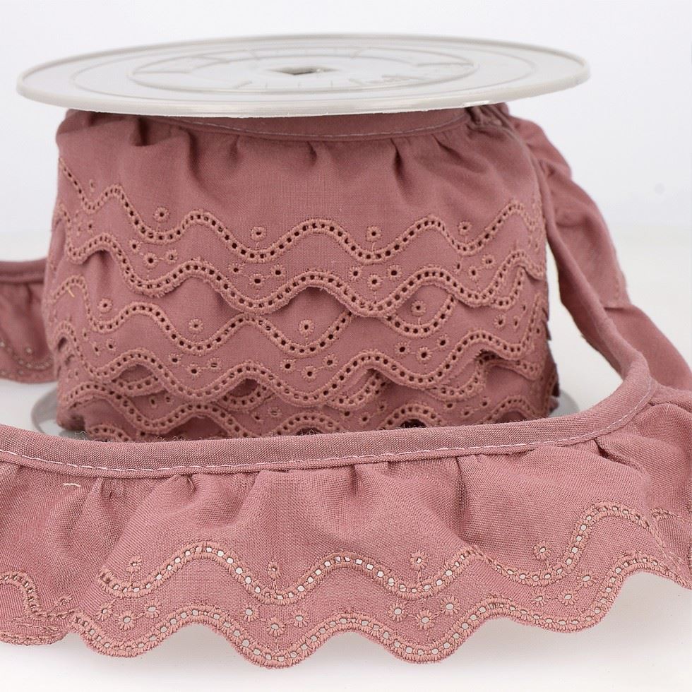 Stephanoise Eyelet Gathered Lace Trim Antique Pink
 