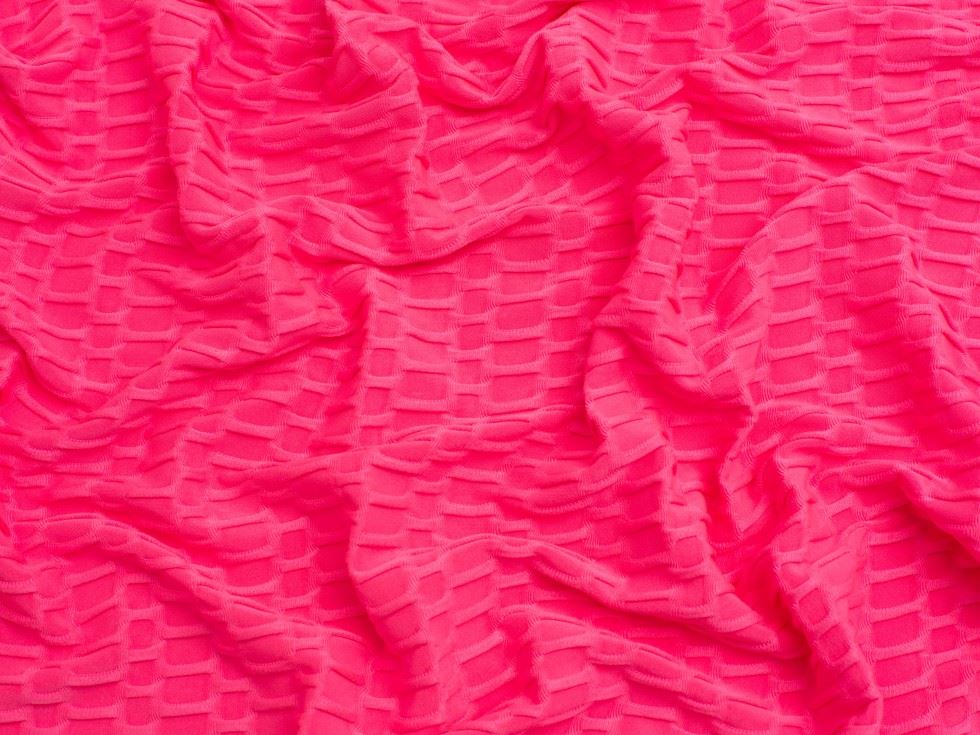 Neon Pink Deadstock Block Textured Stretch Knit Fabric